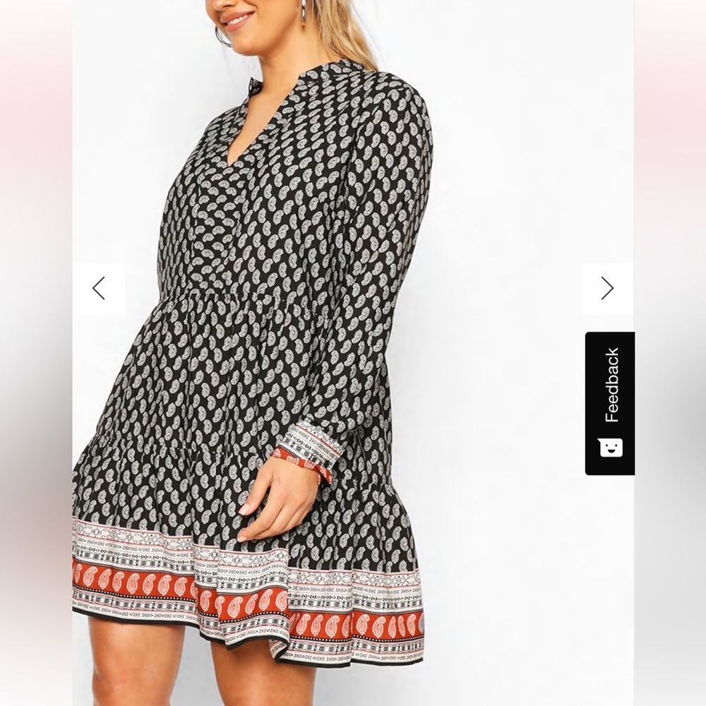 BOOHOO plus paisley tiered smock dress